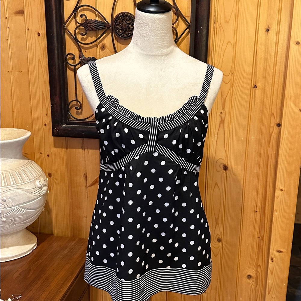 LOFT Black Camisole with White Polka Dots